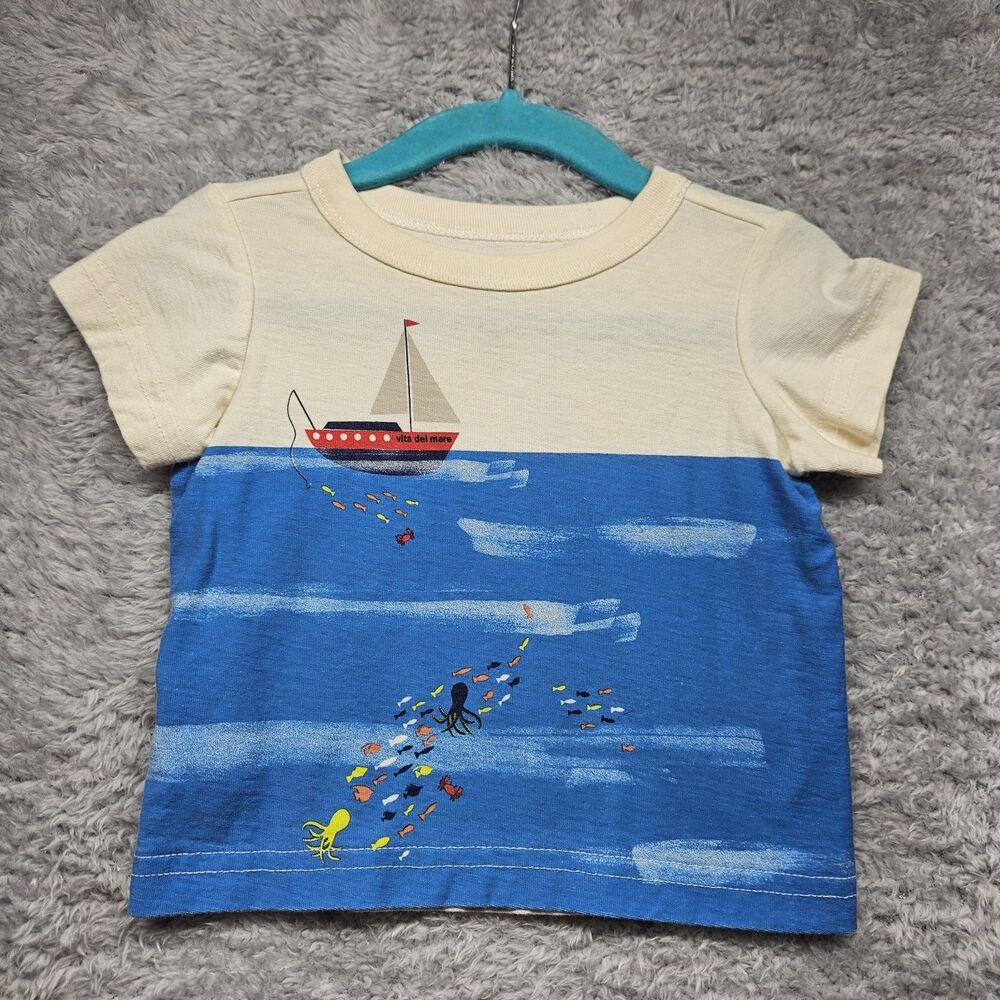 Tea Collection Baby Boy Tshirt Size 3-6 Months Fishing Sailboat Beach